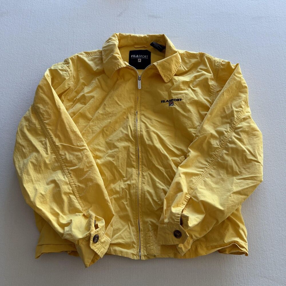 Fila Sport Jacket Mens Medium Yellow Full Zip Windbreaker Lightweight Lined